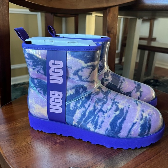 UGG CLASSIC CLEAR MINI WATERPROOF WEATHERPROOF PINK & PURPLE MARBLE BOOTS - Picture 11 of 16